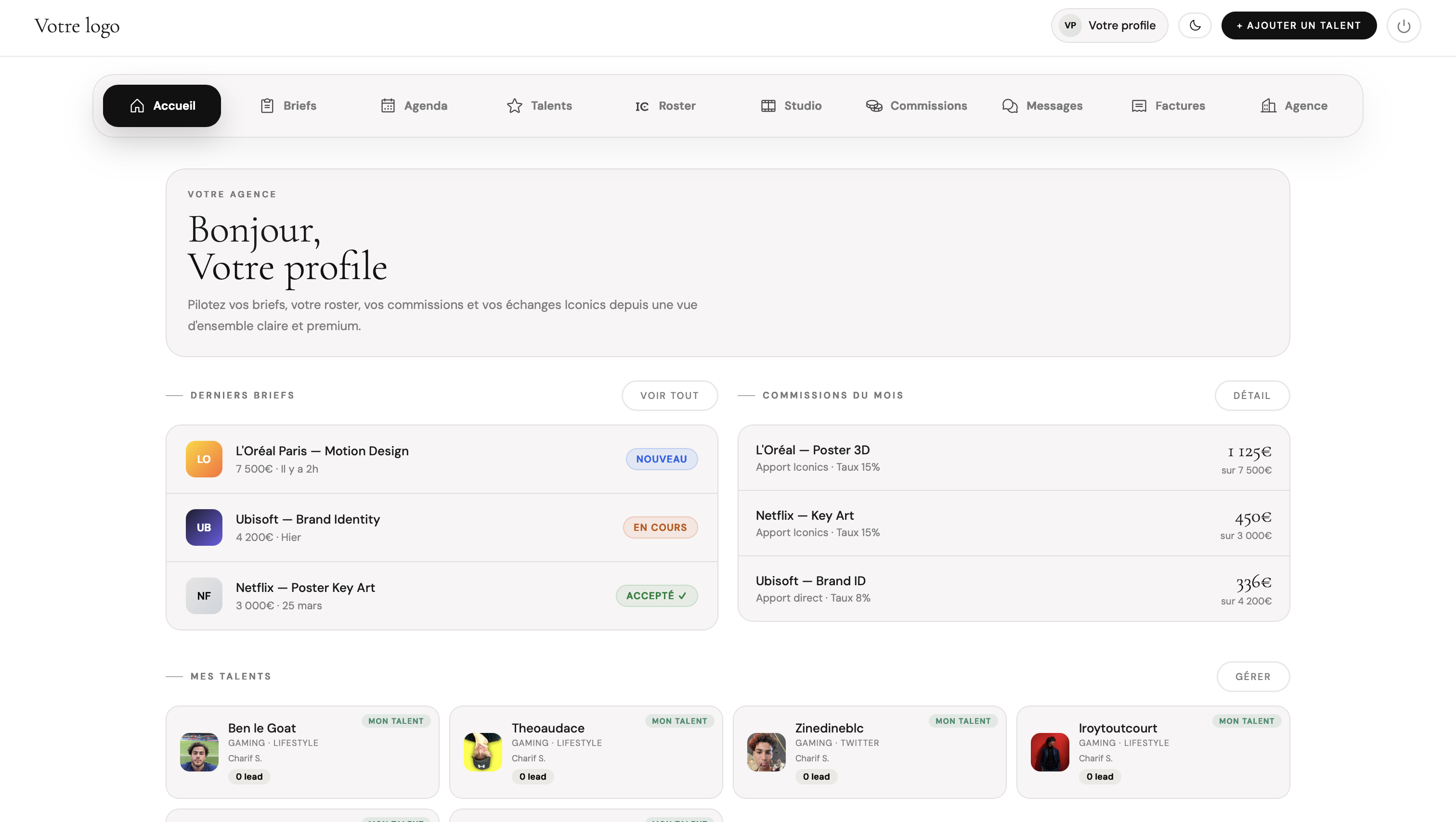 Aperçu mobile dashboard agence partenaire