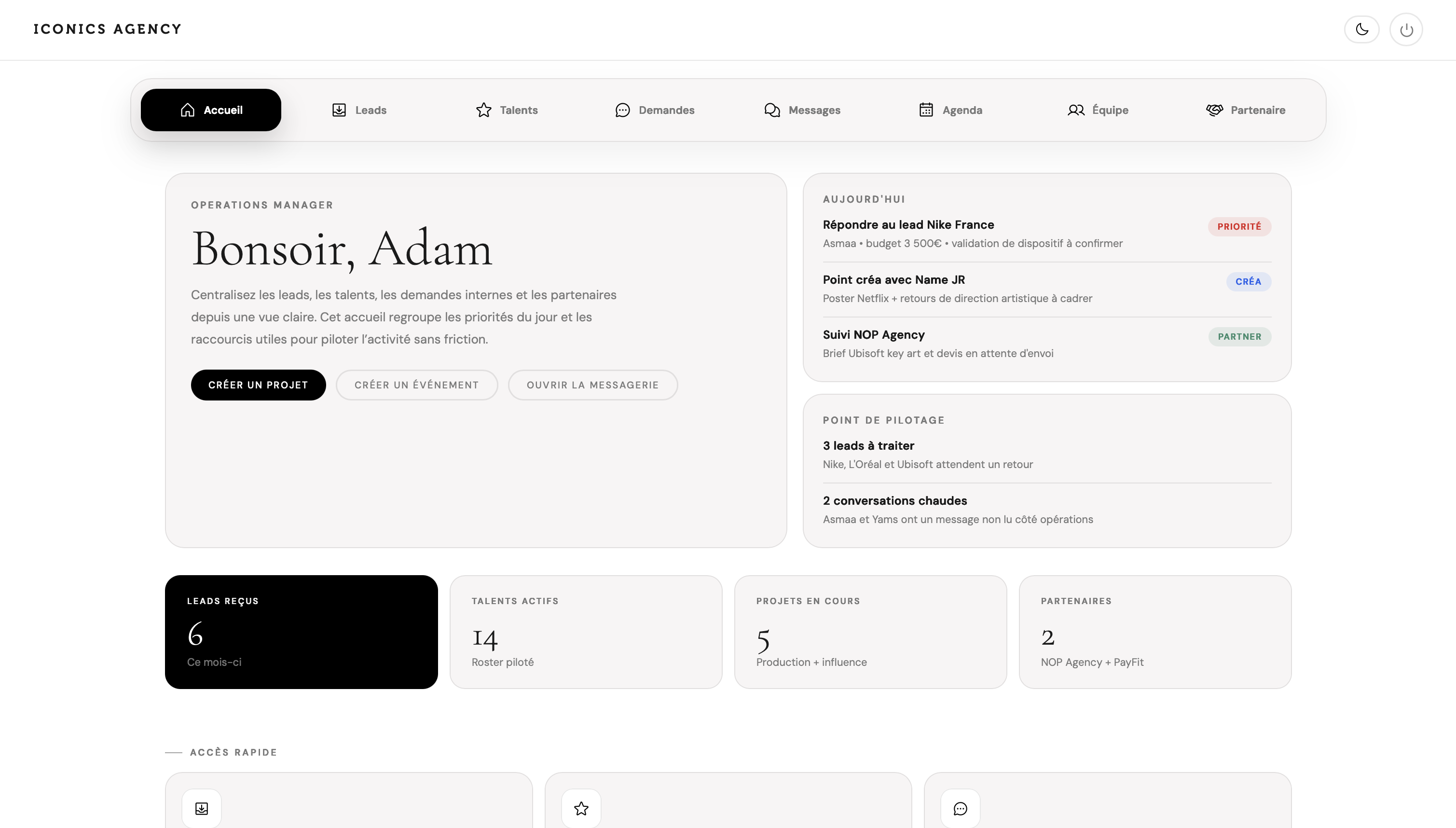 Aperçu mobile dashboard manager