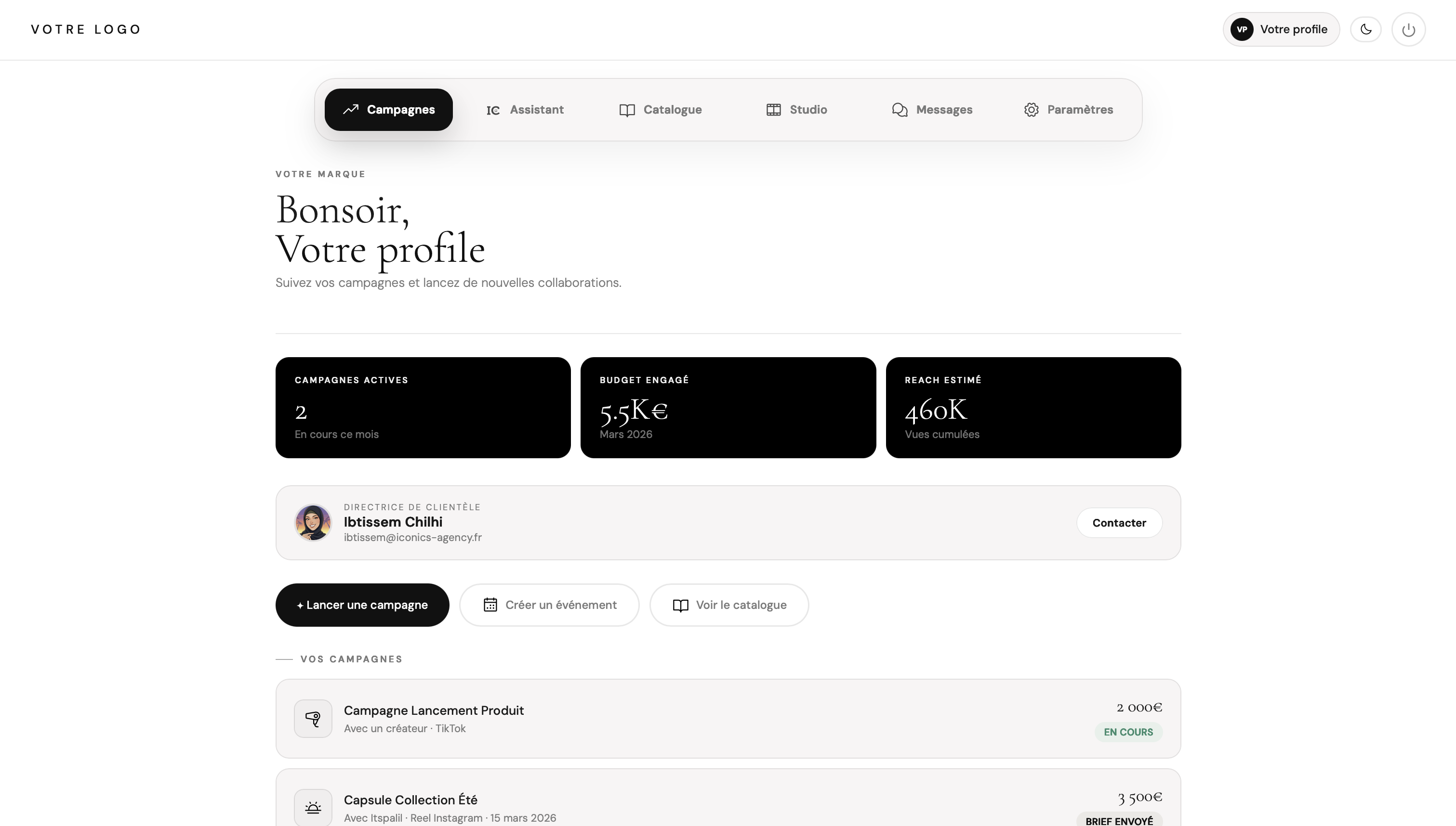 Aperçu mobile dashboard marque
